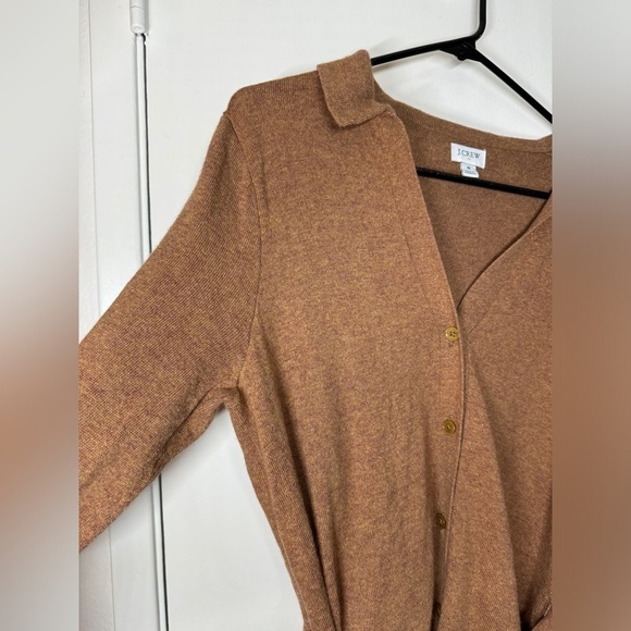 J.Crew Factory Wool Blend Belted Button Front Longline Cardigan Brown Sweater S - Picture 2 of 16